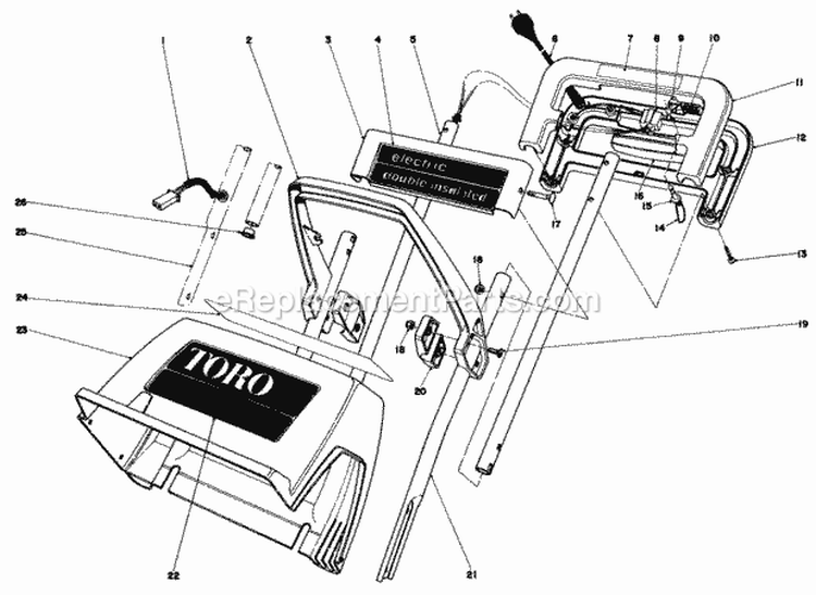 Handle Assembly Diagram and Parts List for 38000 1000001-1006870 - 1981 Lawn Boy Snow Blower